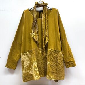 Bella Amore Mustard Gold Mixed-Media Tunic Sweatshirt
